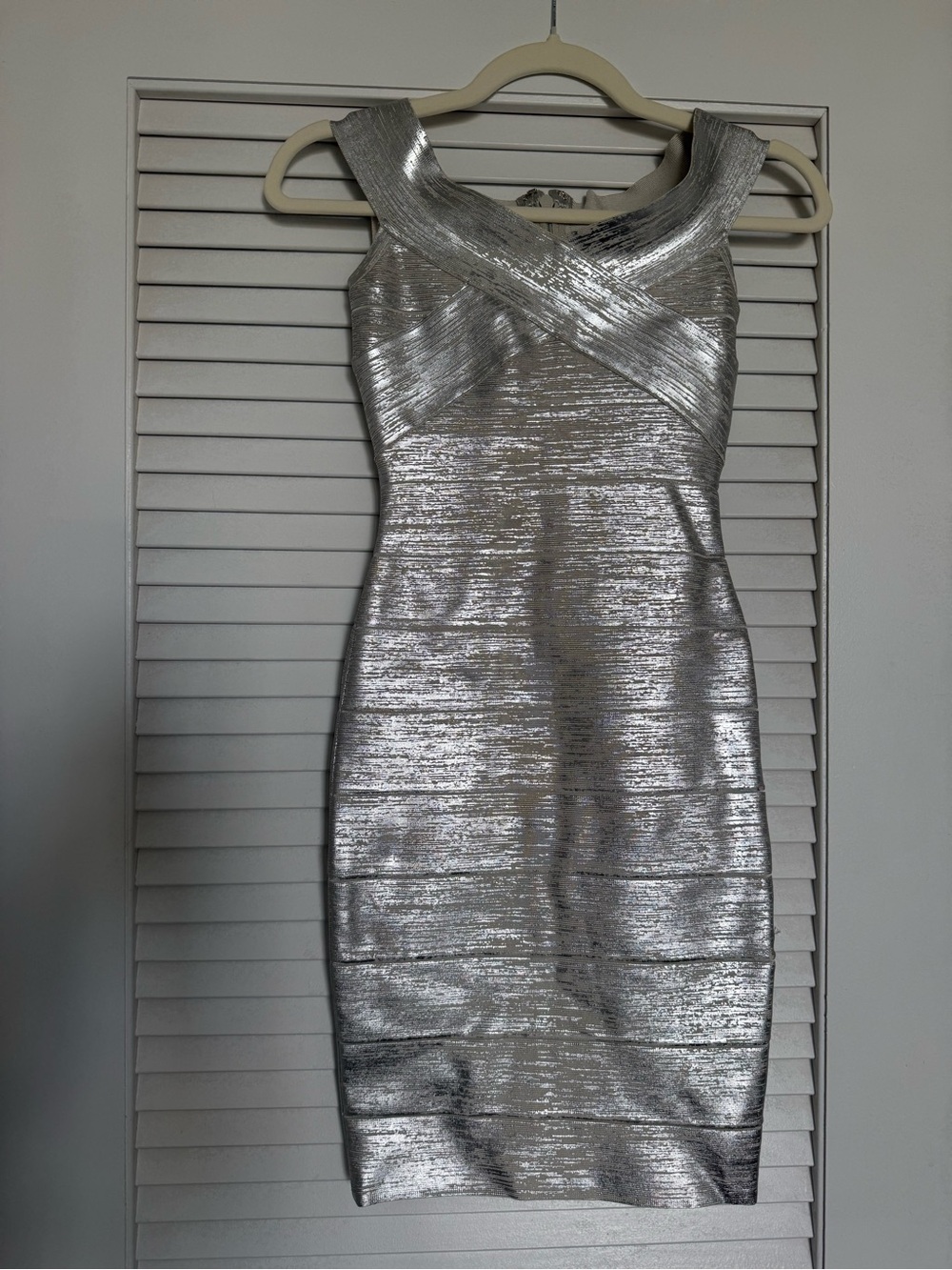 Herve Leger Metallic Silver Bandage dress